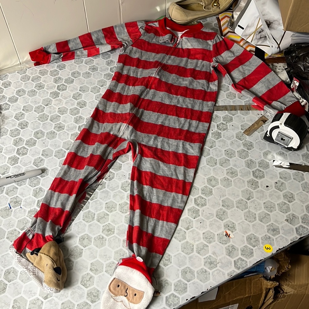 Carters 3T Gray Red Long Sleeve Footie Zip Up Pajamas